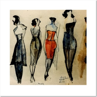 Fashion Sketches Watercolor 1950s Posters and Art